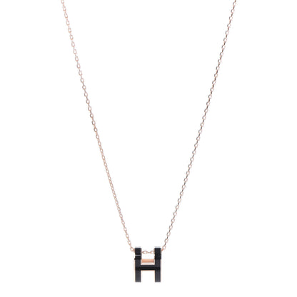 Hermes Lacquered Rose Gold Pop H Pendant Necklace Black 1 of 6