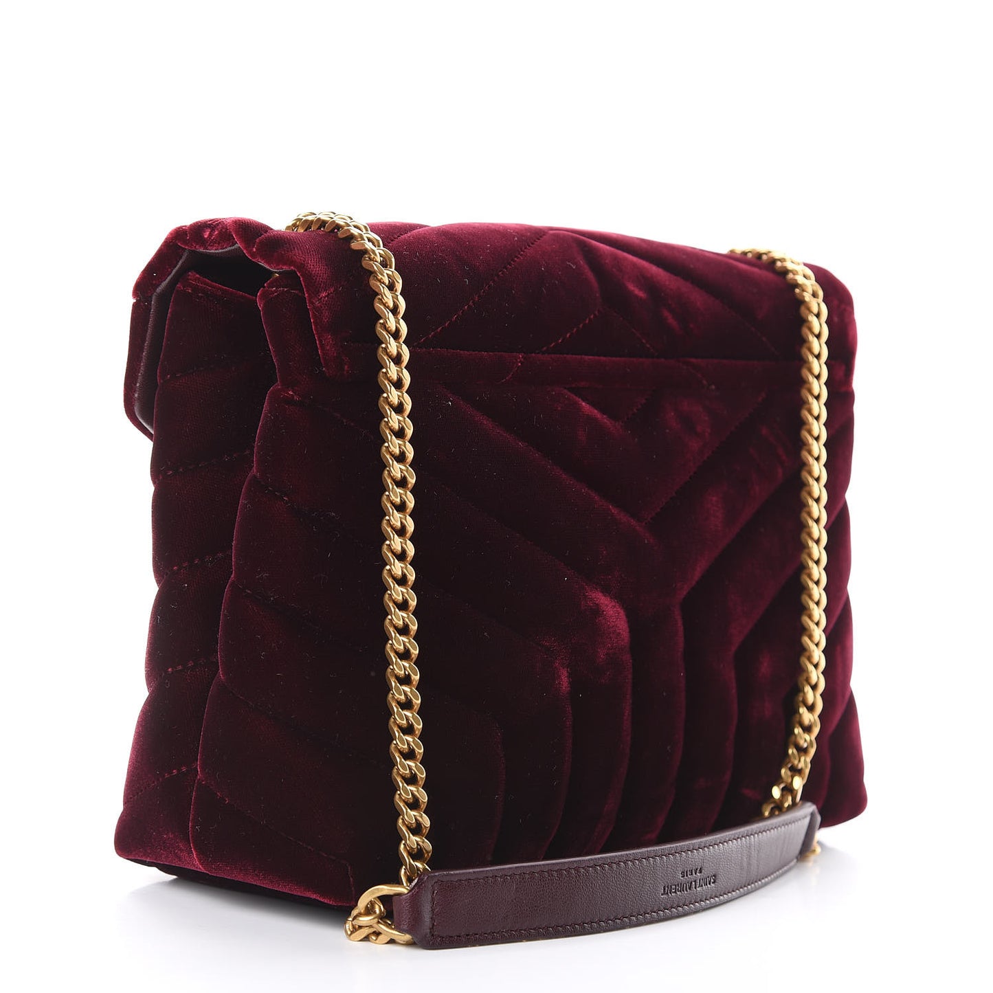 Velvet Y Quilted Monogram Small Loulou Chain Satchel Burgundy