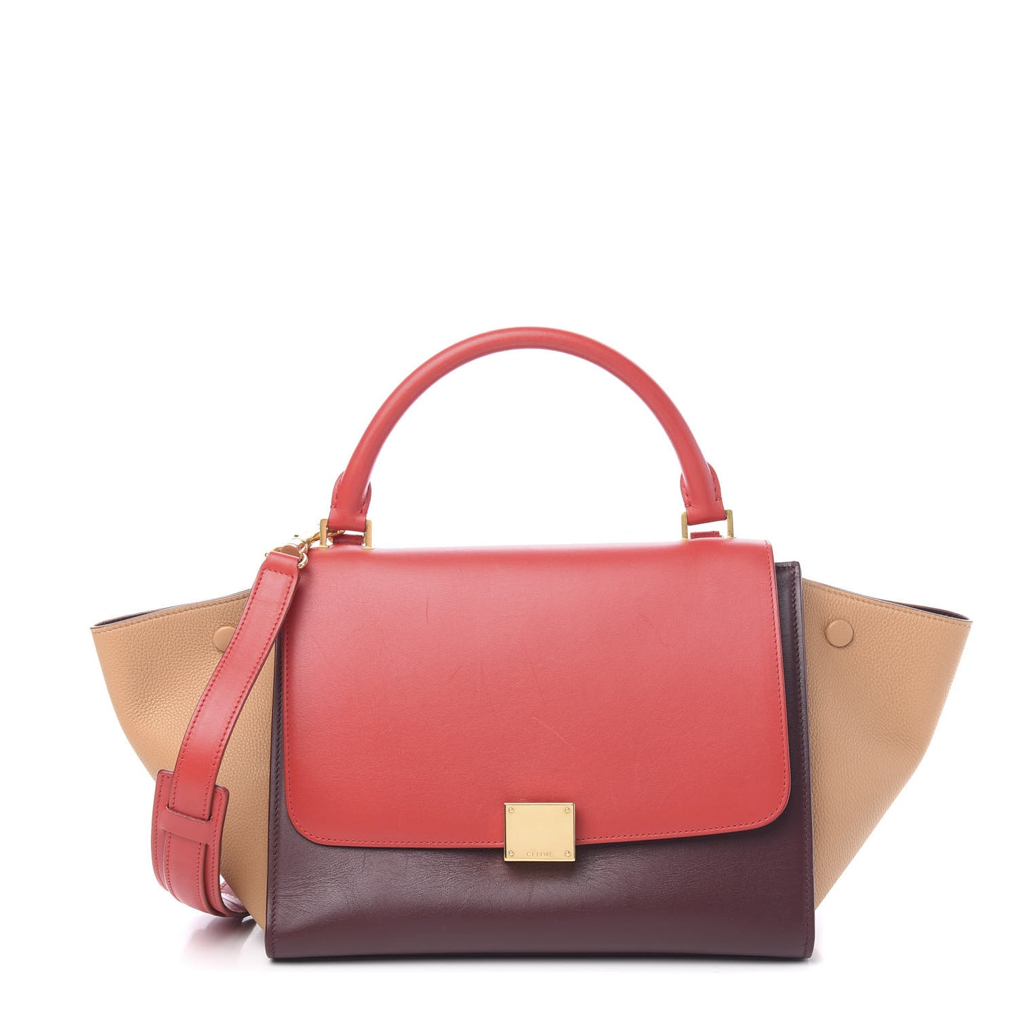 Satin Baby Grained Calfskin Small Tri-Color Trapeze Carmin