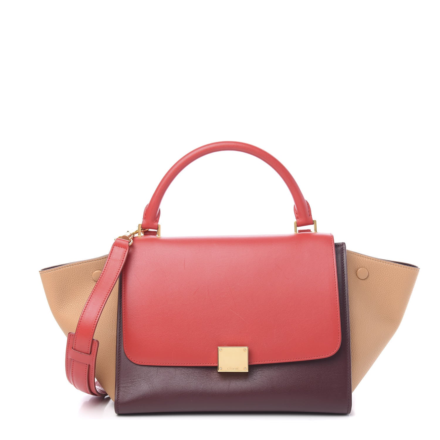 Celine Satin Baby Grained Calfskin Small Tri-Color Trapeze Carmin 1 of 8