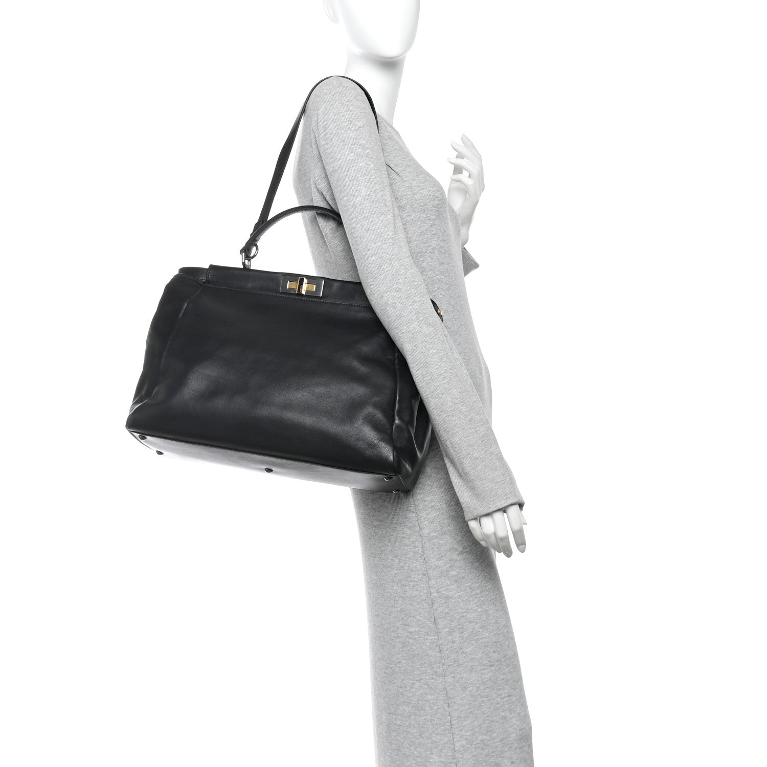 Fendi Calfskin Calf Hair Leopard Print Large Peekaboo Iconic Satchel Black 2 of 9