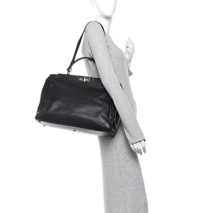 Fendi Calfskin Calf Hair Leopard Print Large Peekaboo Iconic Satchel Black 2 of 9