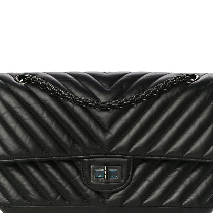 Chanel Aged Calfskin Chevron Quilted 2.55 Reissue 225 Flap So Black 9 of 13