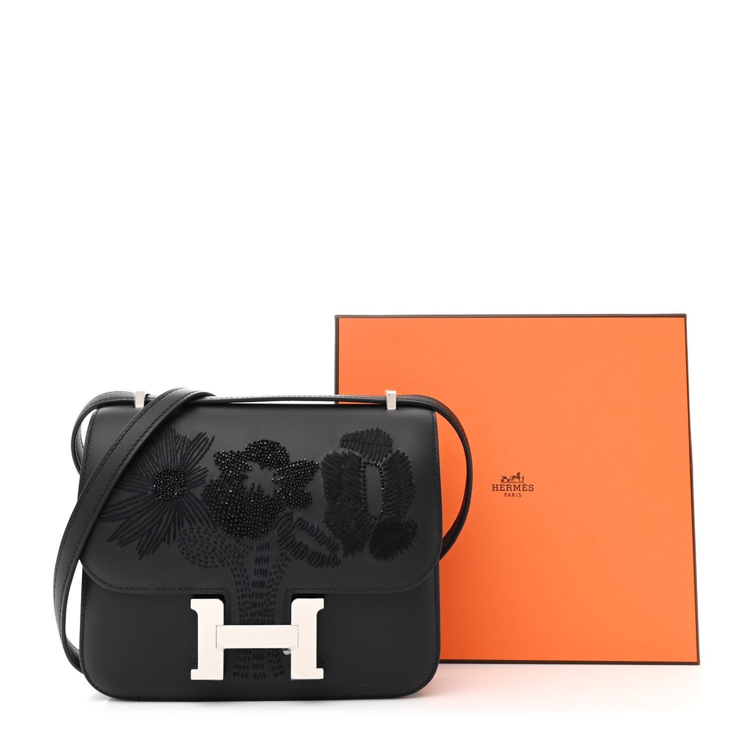 Hermes Swift Dancing Flowers Embroidered Constance 18 Black 13 of 13