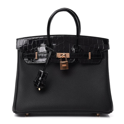 Hermes Togo Shiny Niloticus Crocodile Birkin Touch 25 Black 1 of 36