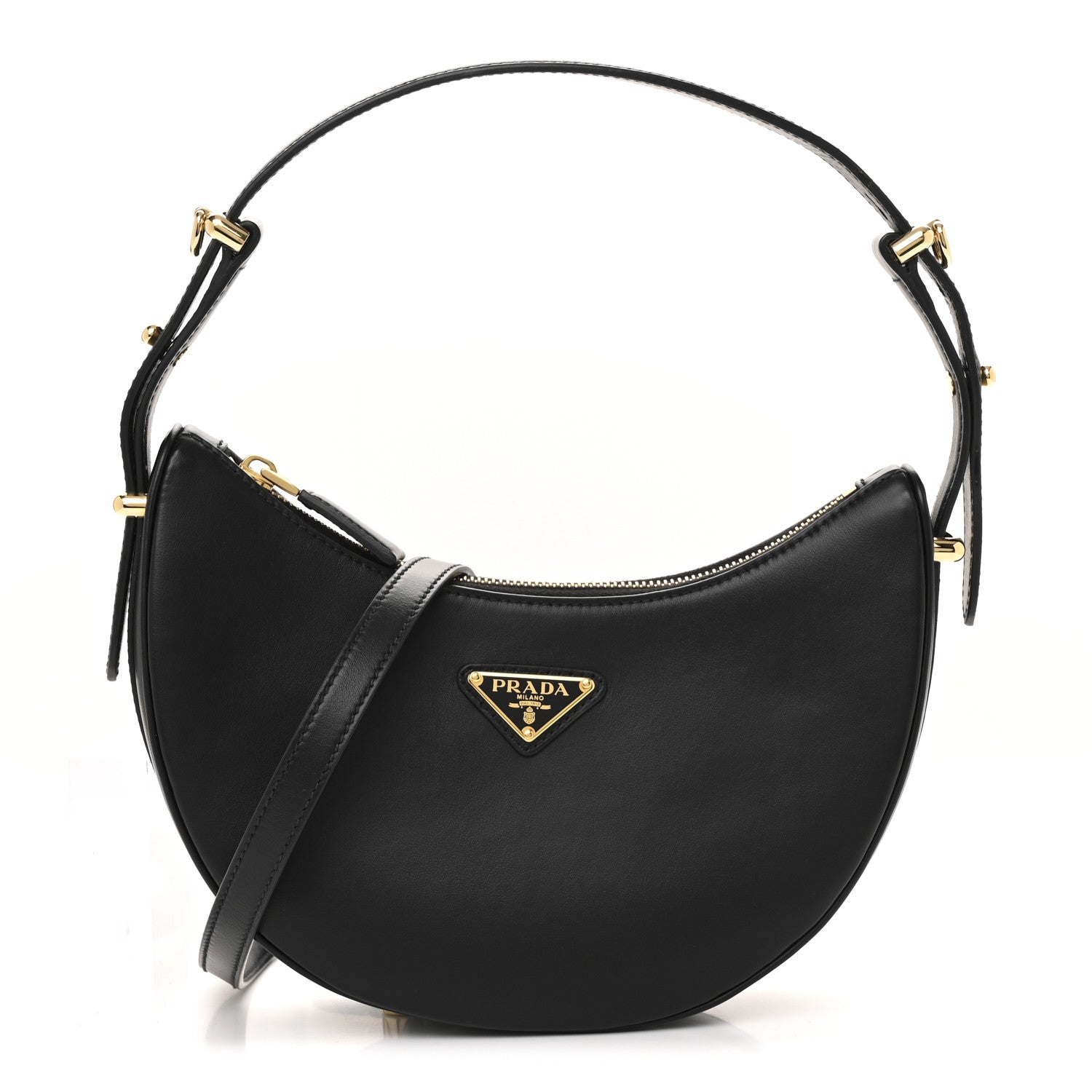 Prada Soft Calfskin Arque Shoulder Bag Black 1 of 12