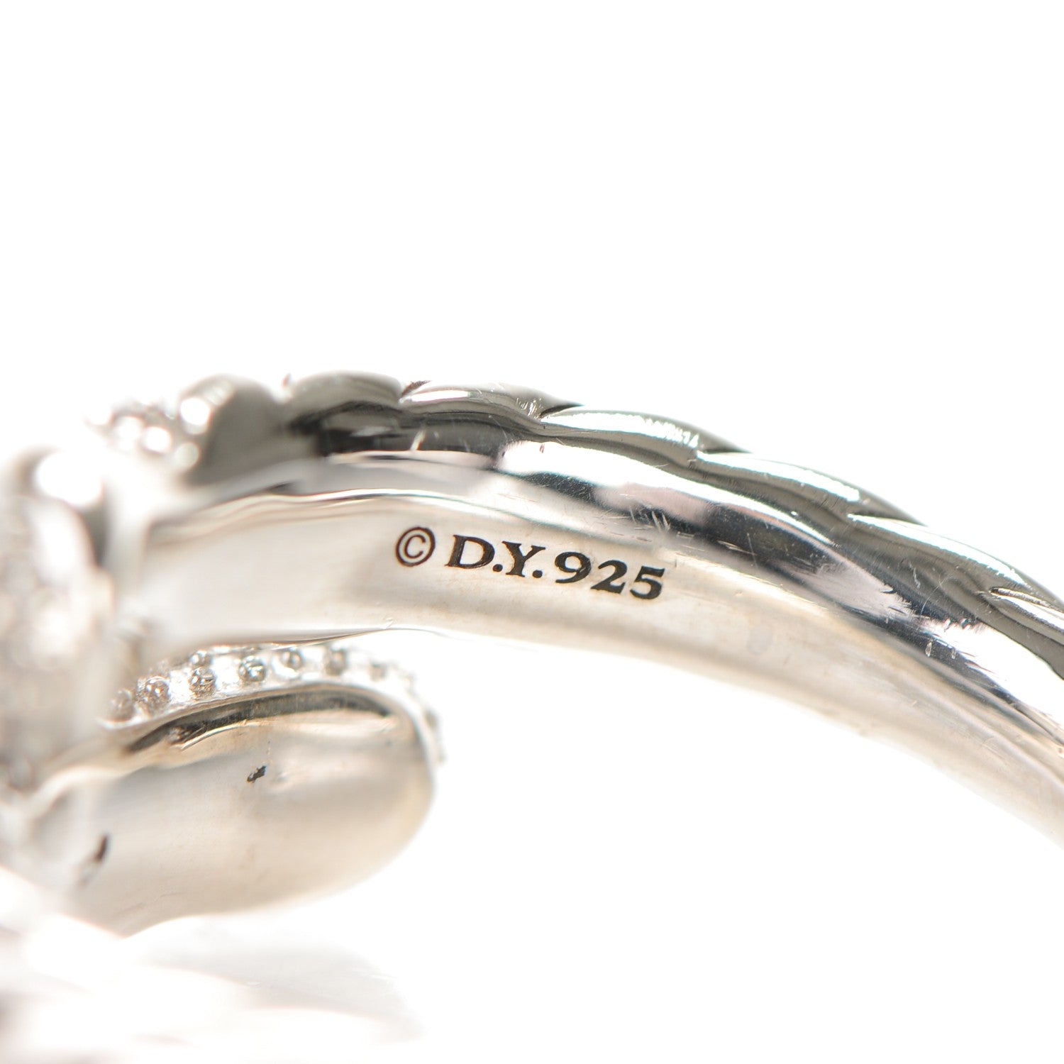 David Yurman Sterling Silver Pave Diamond 10mm Willow Open Single Row Ring 54 7 4 of 4