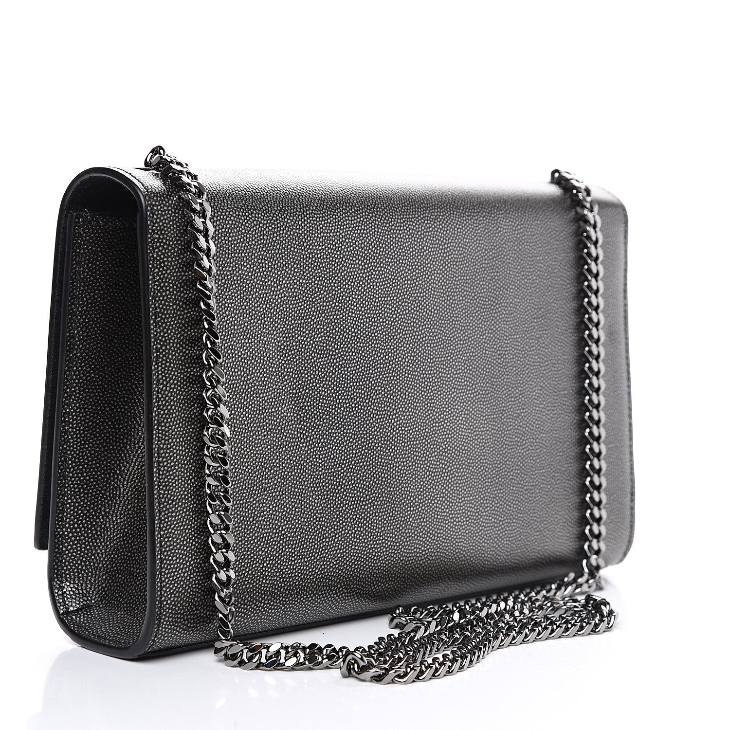 Saint Laurent Metallic Grain De Poudre Medium Classic Monogram Kate Satchel Dark Lead 2 of 10