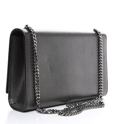 Saint Laurent Metallic Grain De Poudre Medium Classic Monogram Kate Satchel Dark Lead 2 of 10