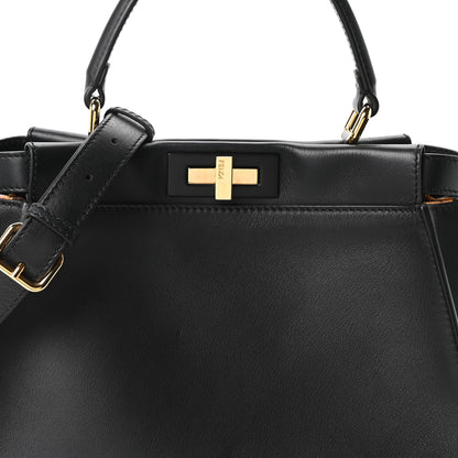 Fendi Calfskin Velvet Fun Fair Medium Peekaboo Iconic Satchel Black Tobacco Multicolor 7 of 9