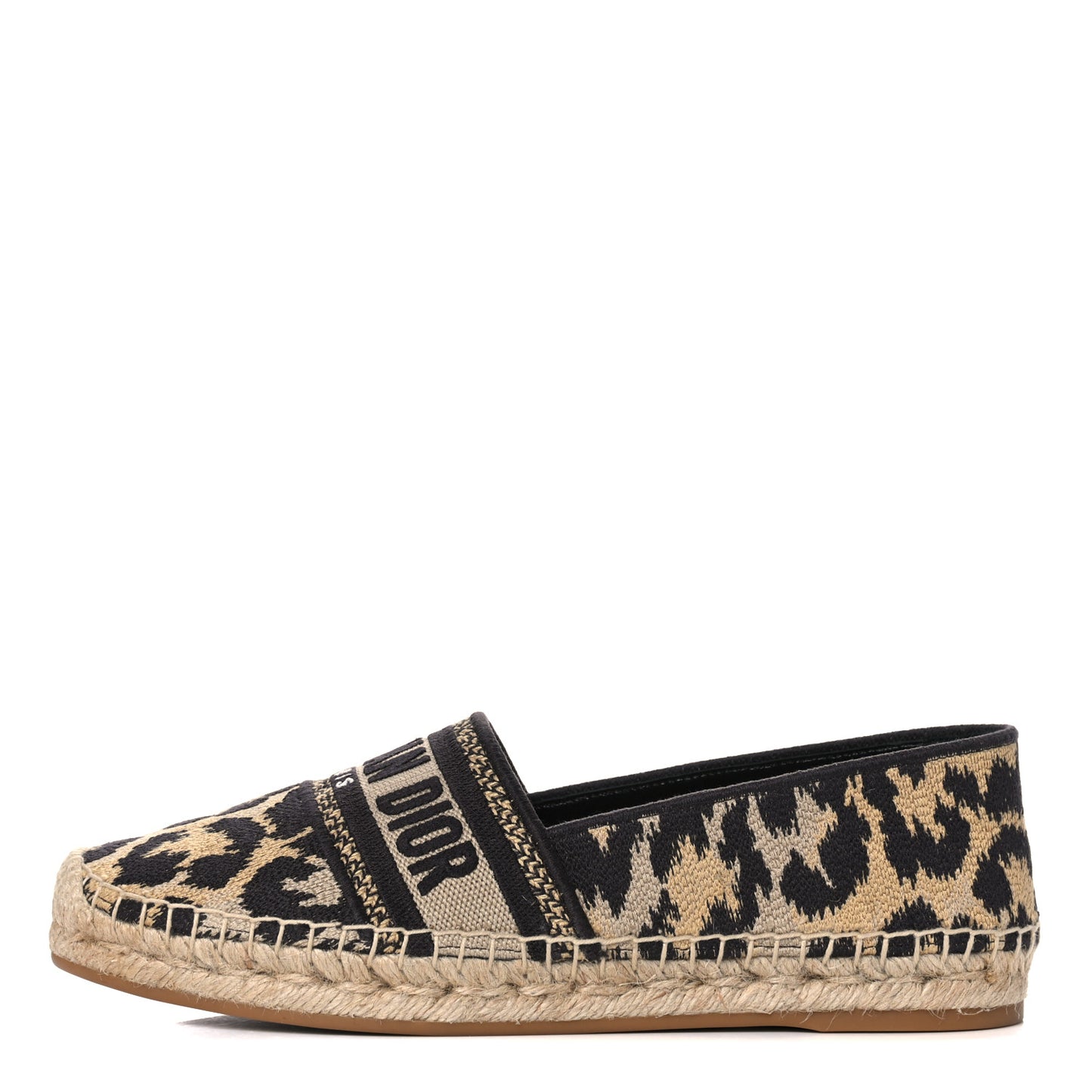 Cotton Embroidered Leopard Print Granville Espadrille 38 Natural