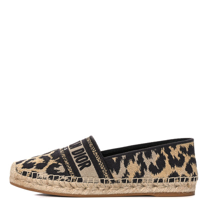 Christian Dior Cotton Embroidered Leopard Print Granville Espadrille 38 Natural 1 of 9