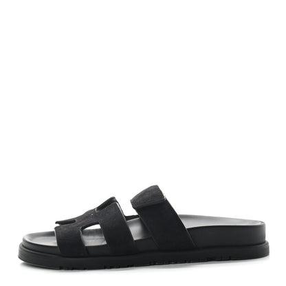 Hermes Suede Goatskin Womens Chypre Sandals 36 Black 1 of 7