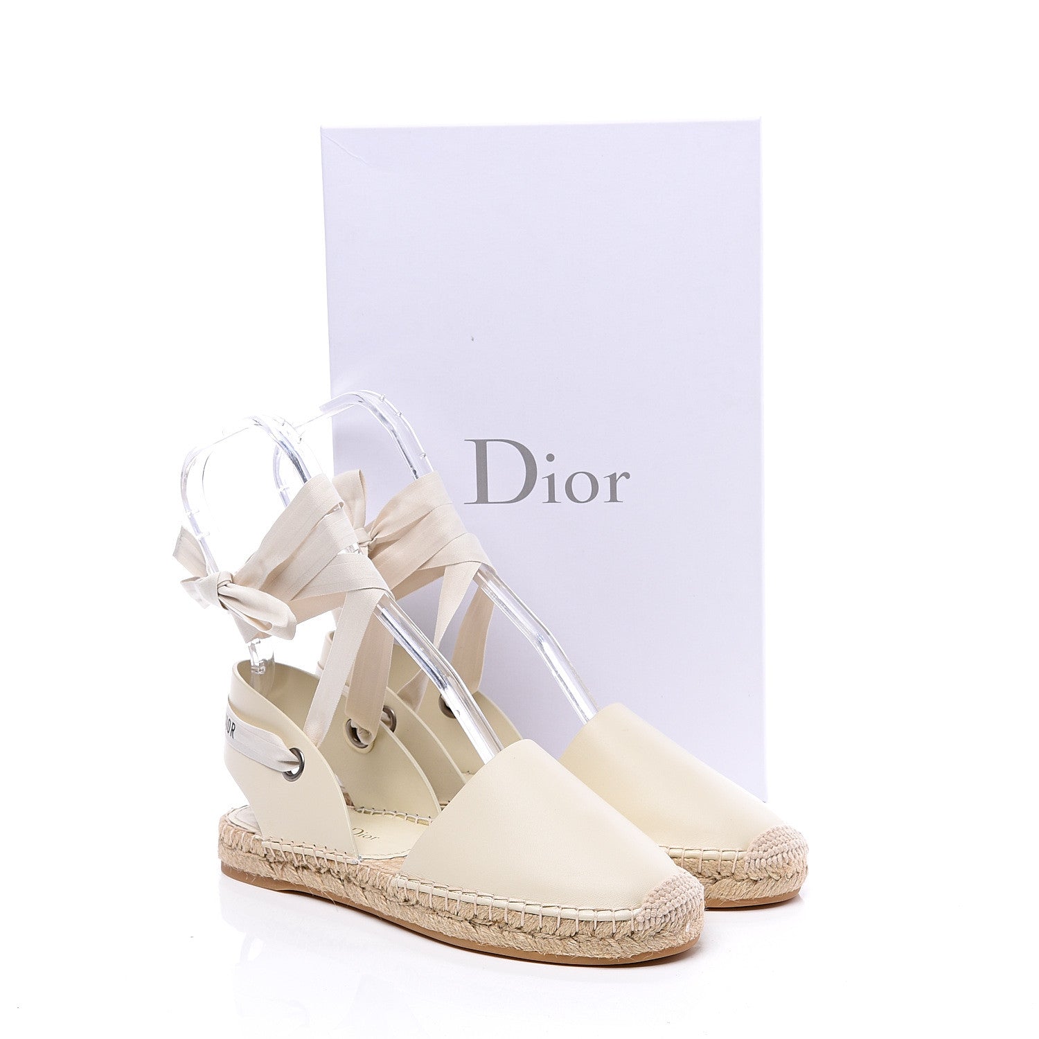 Christian Dior Calfskin Nicely-D Ankle Tie Espadrilles Flats 38 Off White 10 of 10