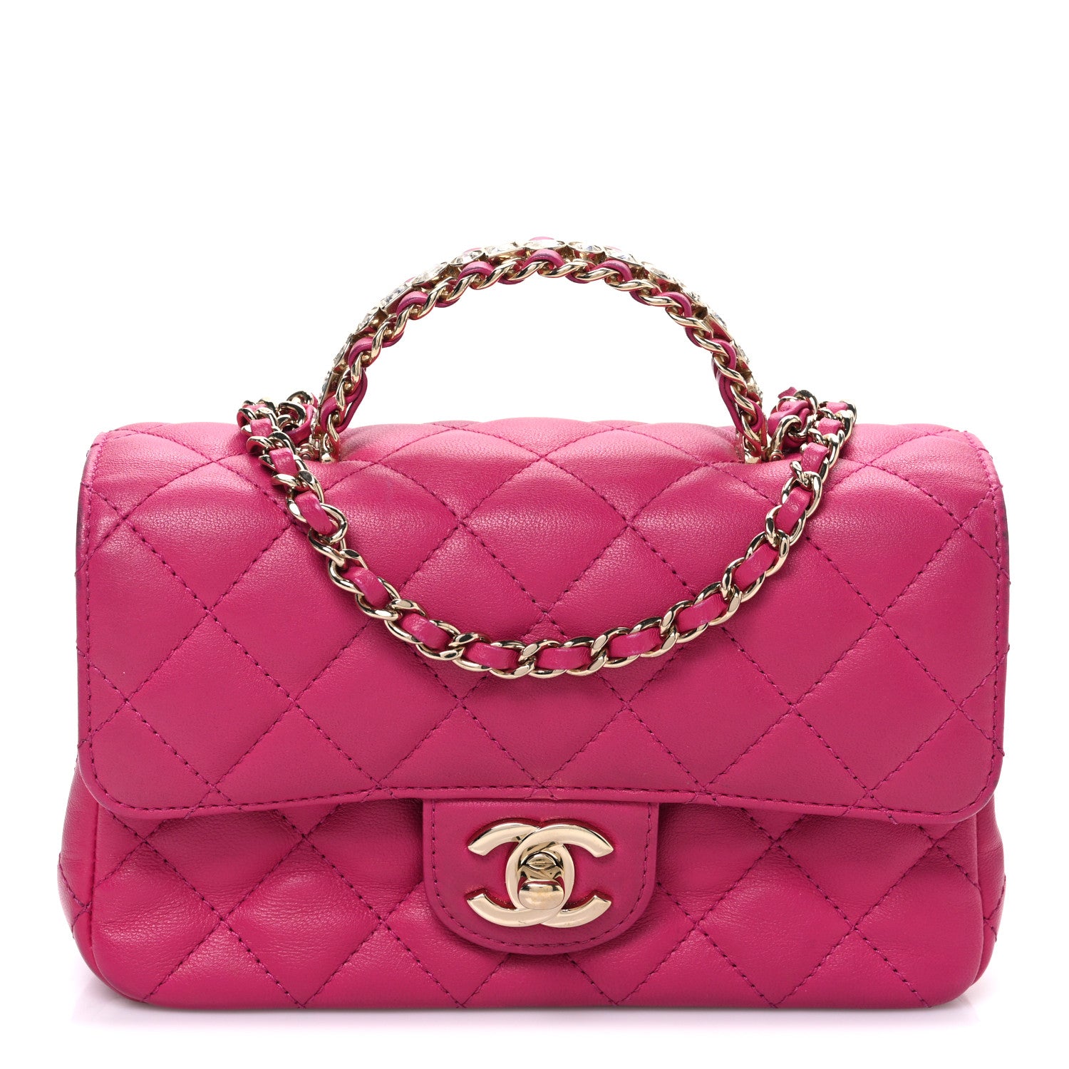 Chanel Lambskin Quilted Mini Crystal Top Handle Rectangular Flap Dark Pink 1 of 11