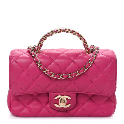 Chanel Lambskin Quilted Mini Crystal Top Handle Rectangular Flap Dark Pink 1 of 11