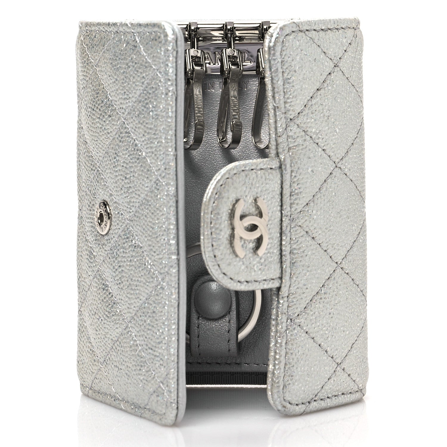 Chanel Metallic Caviar Quilted Classic 4 Key Holder Wallet Silver 5 of 7