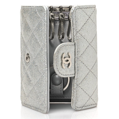 Chanel Metallic Caviar Quilted Classic 4 Key Holder Wallet Silver 5 of 7