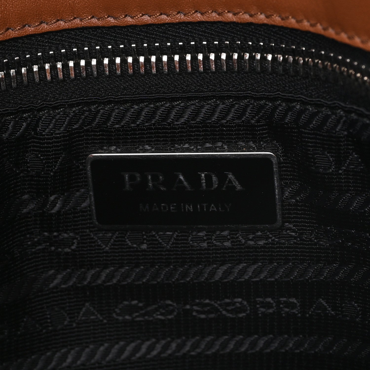 Prada Soft Calfskin Triangle Logo Embossed Tote Cognac 6 of 9