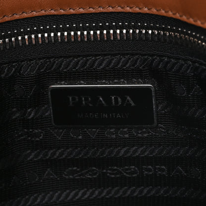 Prada Soft Calfskin Triangle Logo Embossed Tote Cognac 6 of 9