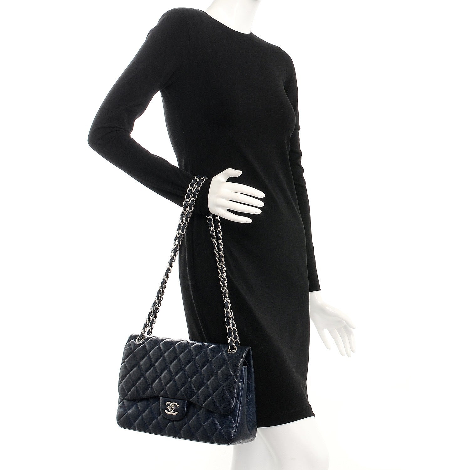 Chanel Caviar Quilted Jumbo Double Flap Navy Blue 3 of 8