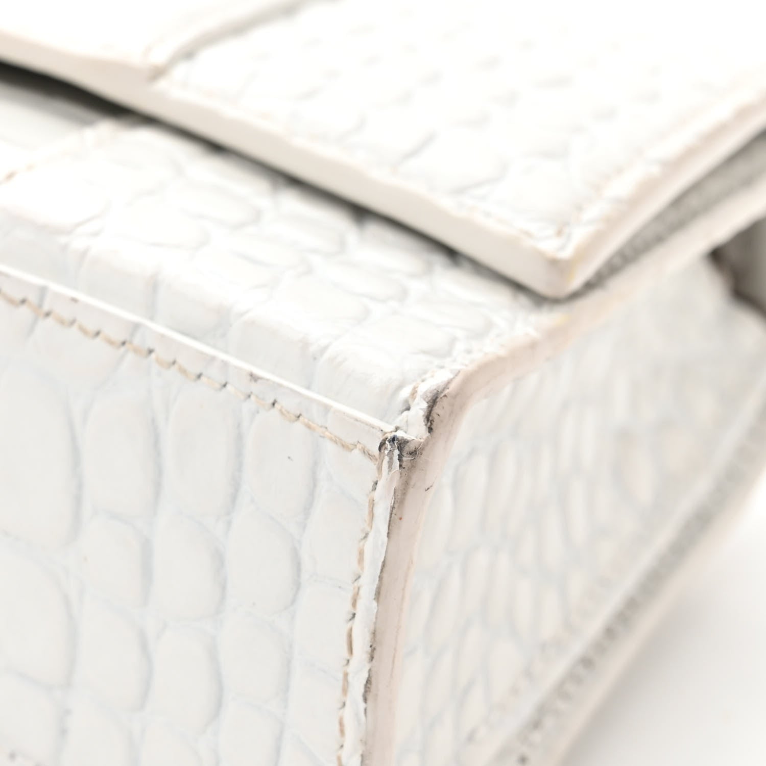Balenciaga Shiny Calfskin Crocodile Embossed Small Hourglass Evening Chain Bag White 12 of 16