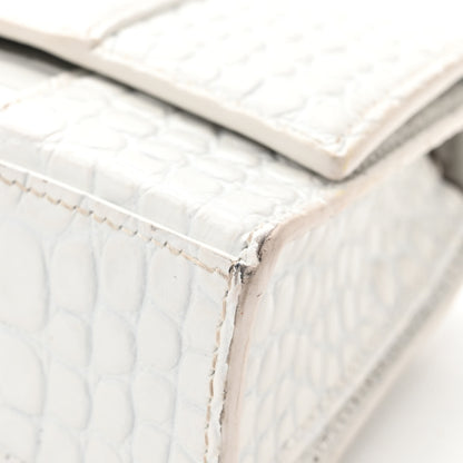 Balenciaga Shiny Calfskin Crocodile Embossed Small Hourglass Evening Chain Bag White 12 of 16