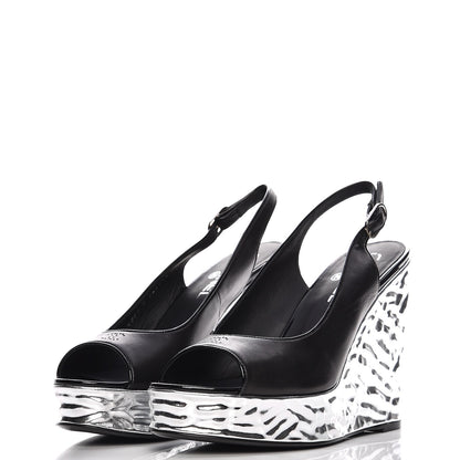 Chanel Lambskin Metallic Wedge Open Toe Pumps 40.5 Black 2 of 11
