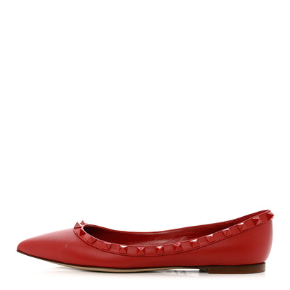 Valentino Garavani Calfskin Lacquered Monochrome Rockstud Ballerina Flats 37 Rosso Valentino 1 of 12