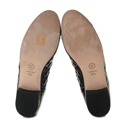 Chanel Glazed Deerskin Grosgrain Quilted Cap Toe Chain Boots 38.5 Grey Black 6 of 9