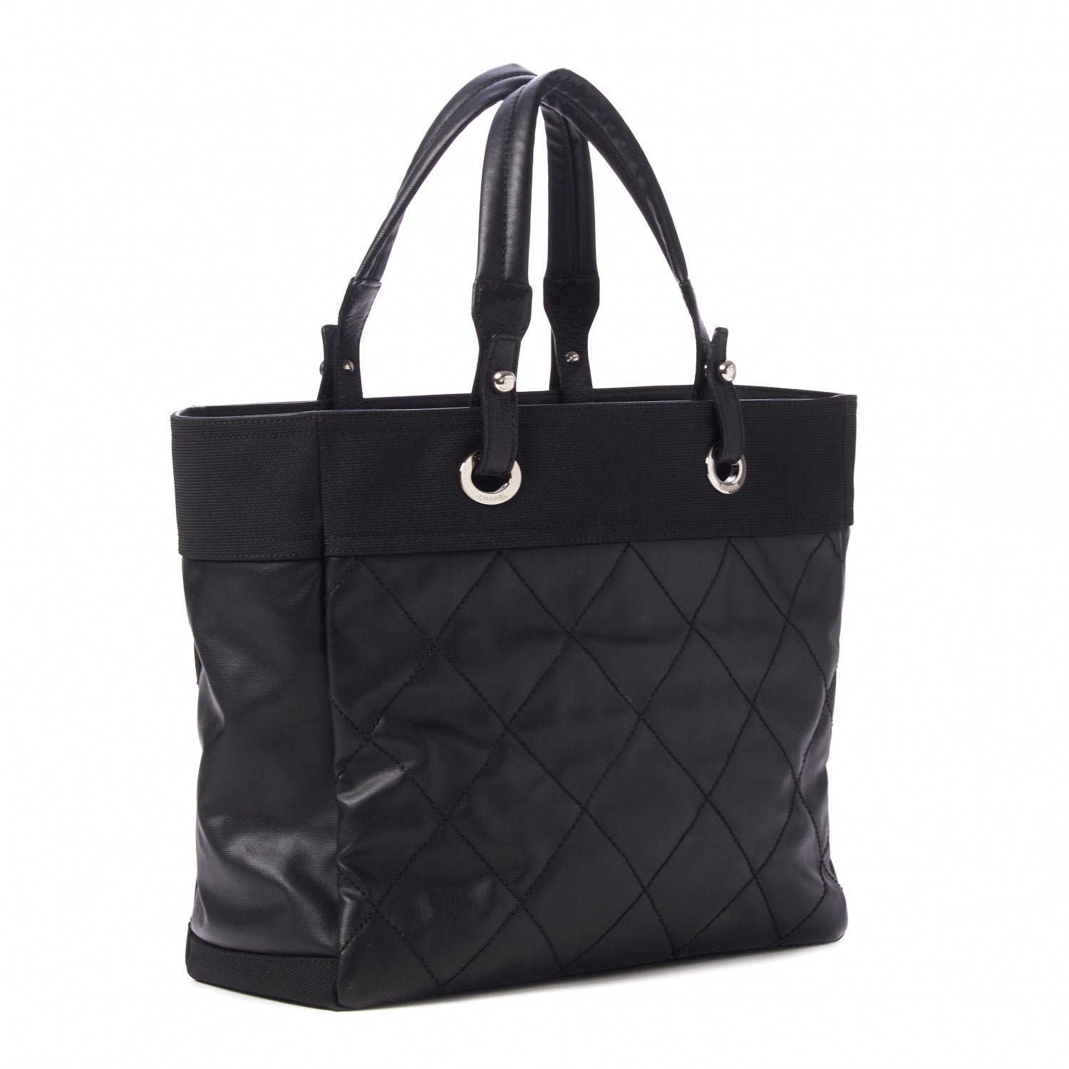 Chanel Coated Canvas Quilted Large Paris Biarritz Tote Black 2 of 9
