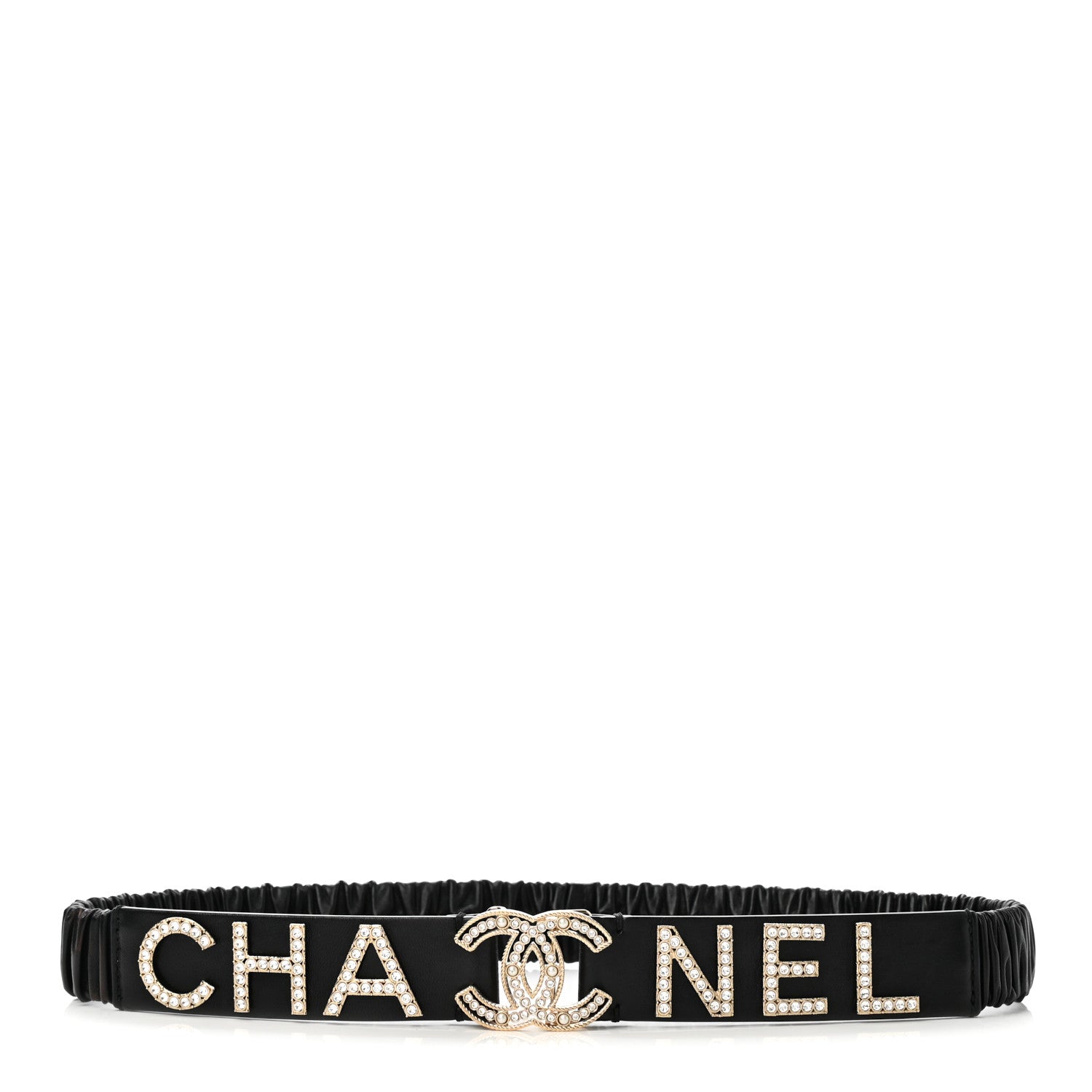 Chanel Lambskin Crystal Logo Belt 75 30 Black 1 of 7