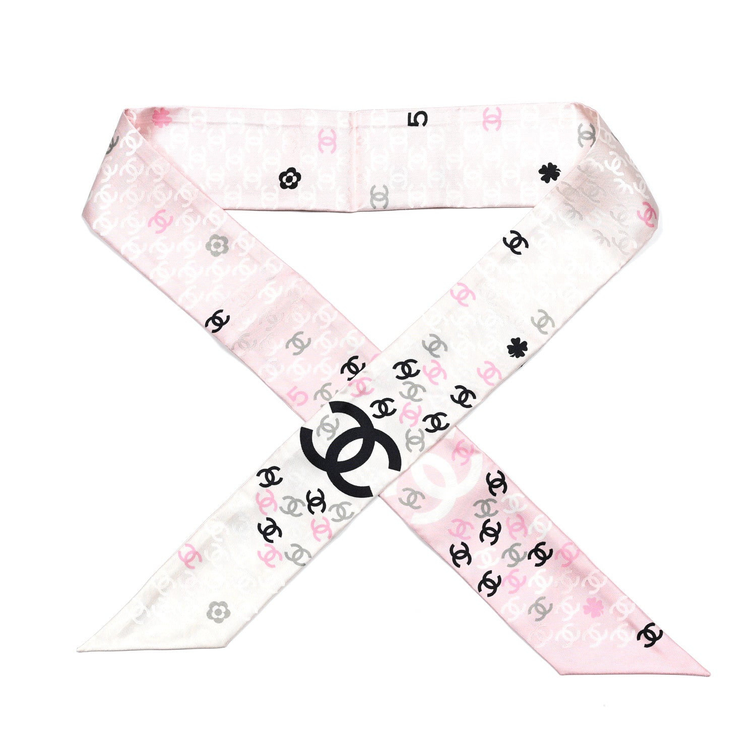 Chanel Silk CC Slim Bandeau Pink Ecru Black 1 of 3