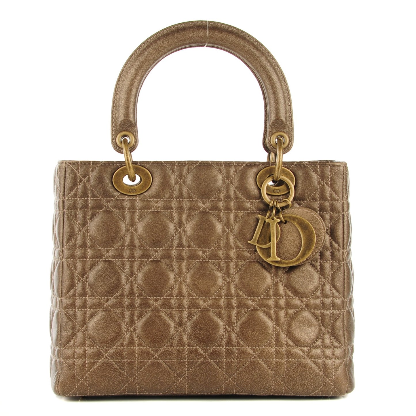 Metallic Lambskin Cannage Medium Lady Dior Bronze