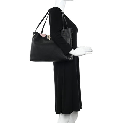 Valentino Garavani Grainy Calfskin Medium Rockstud Tote Black Rose Quartz 2 of 10