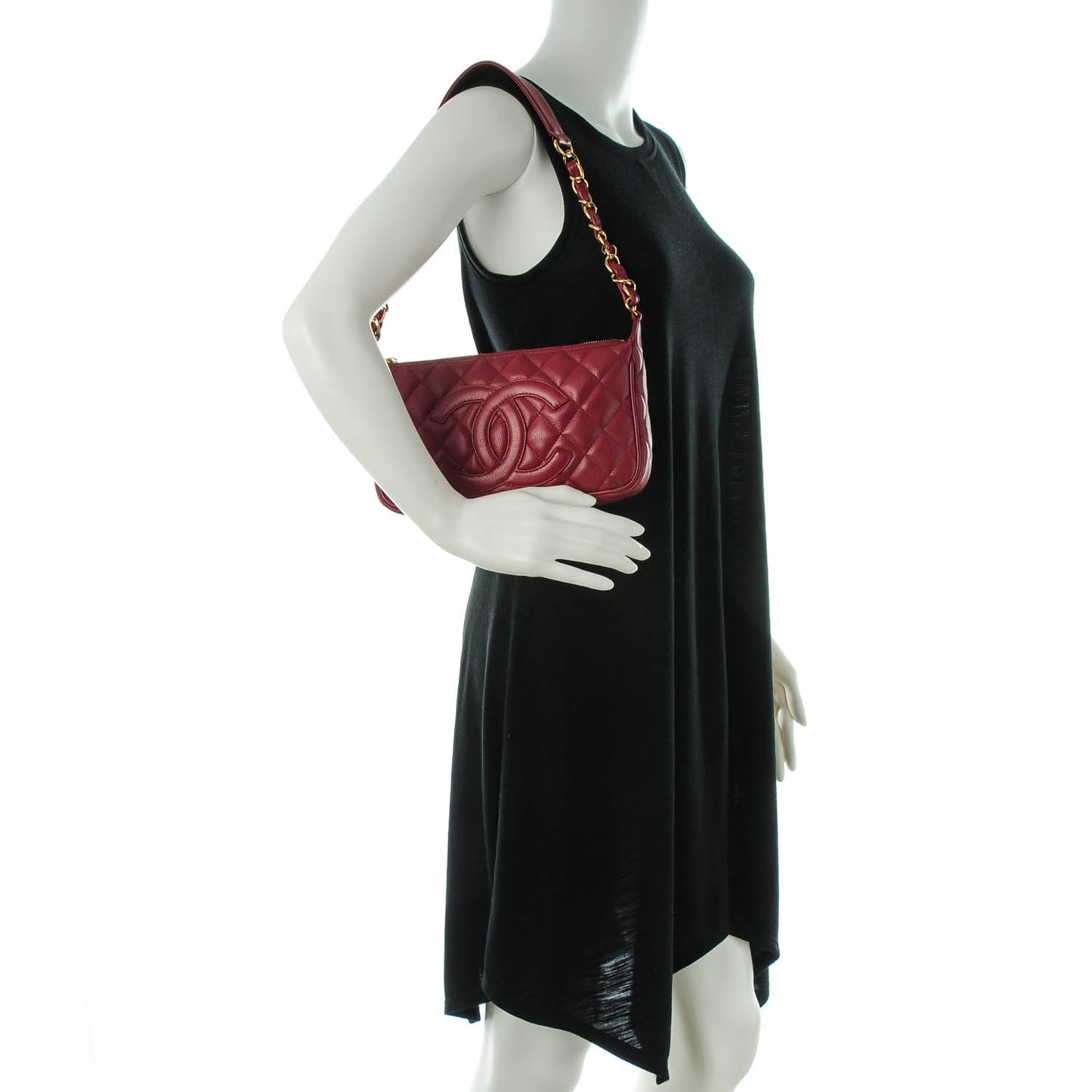 Caviar Quilted Shoulder Bag Dark Red