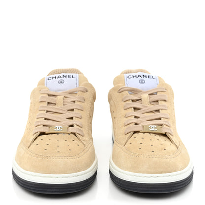 Chanel Suede Calfskin Logo Sneakers 39.5 Beige 2 of 10