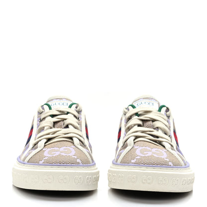 Gucci Monogram Jumbo GG Web Womens 1977 Tennis Sneakers 38 Beige Lapis Mystic White 2 of 7