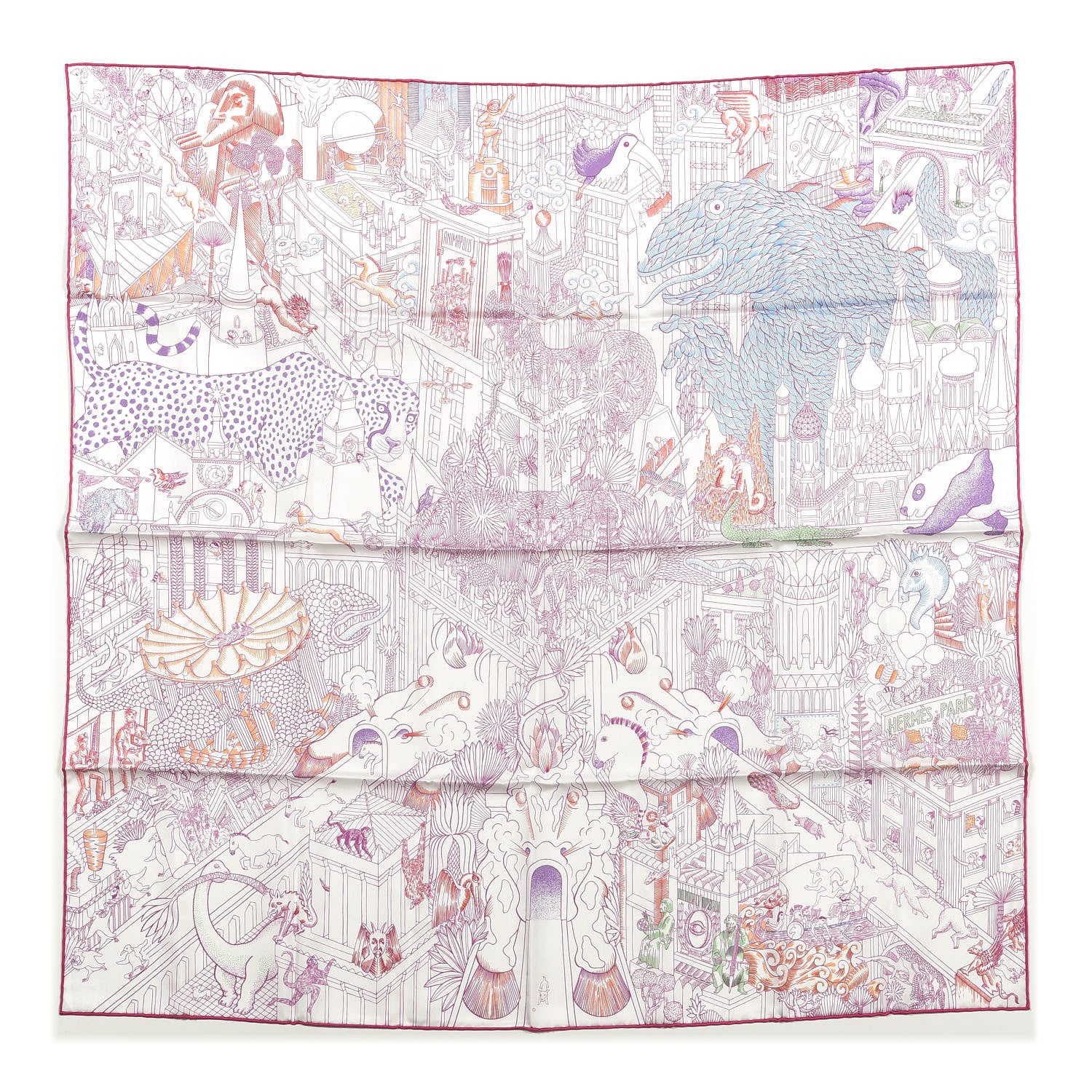 Hermes Silk Animapolis Scarf 90 White Fuchsia Multicolor 1 of 3