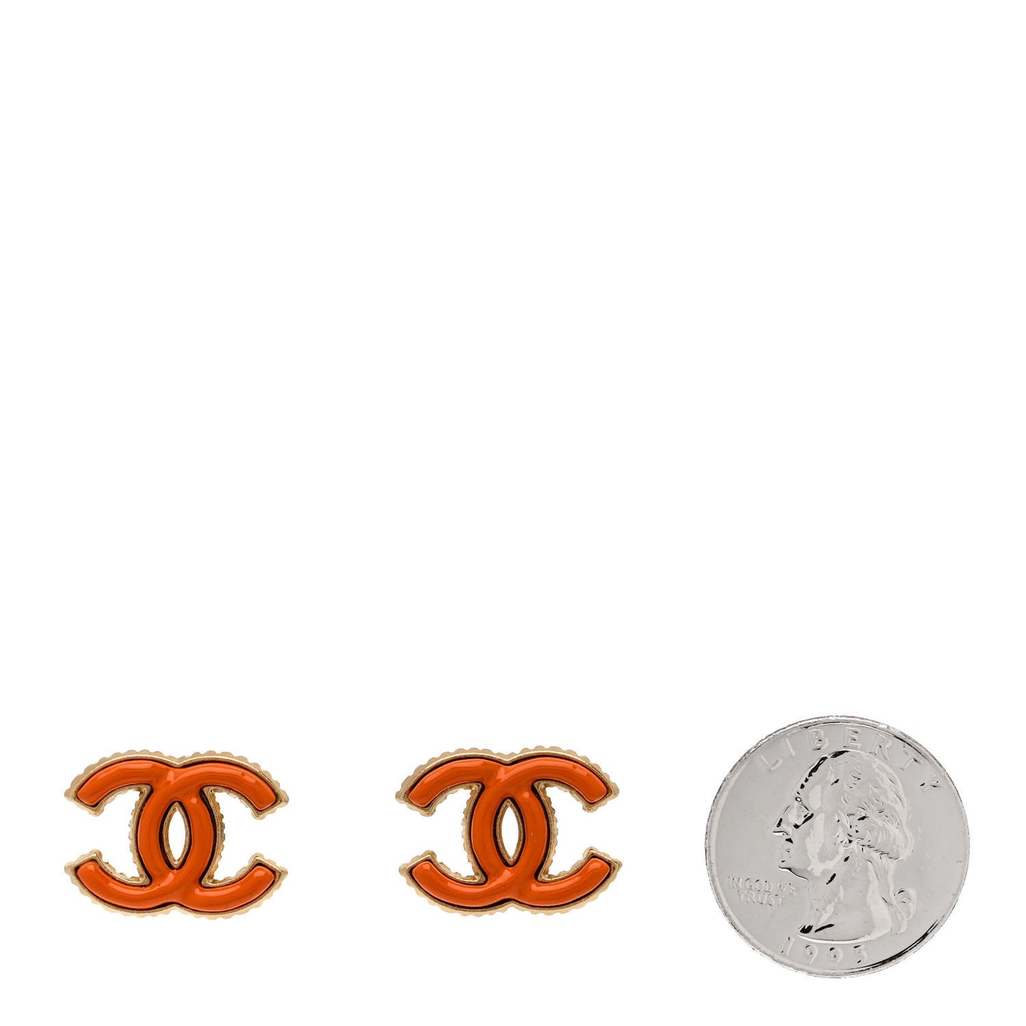 Metal Enamel CC Earrings Gold Orange