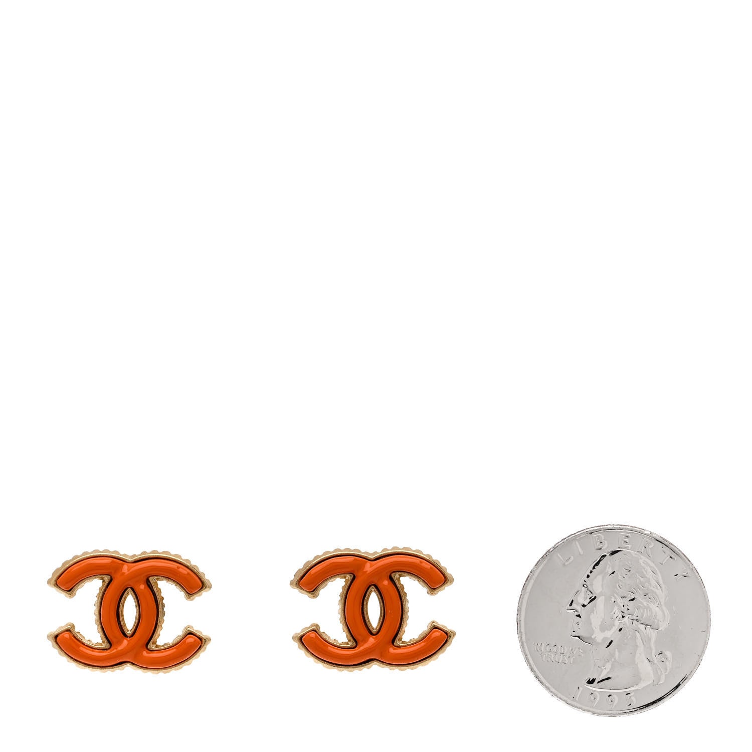 Chanel Metal Enamel CC Earrings Gold Orange 2 of 5