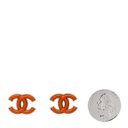 Chanel Metal Enamel CC Earrings Gold Orange 2 of 5