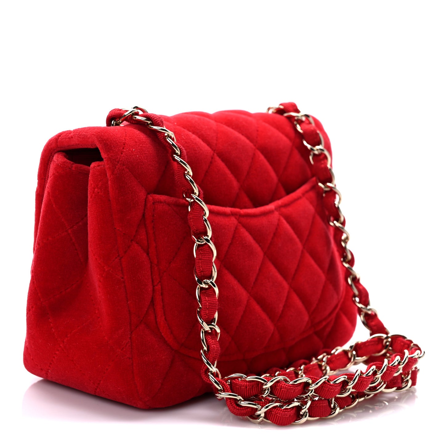 Velvet Quilted Mini Square Flap Red