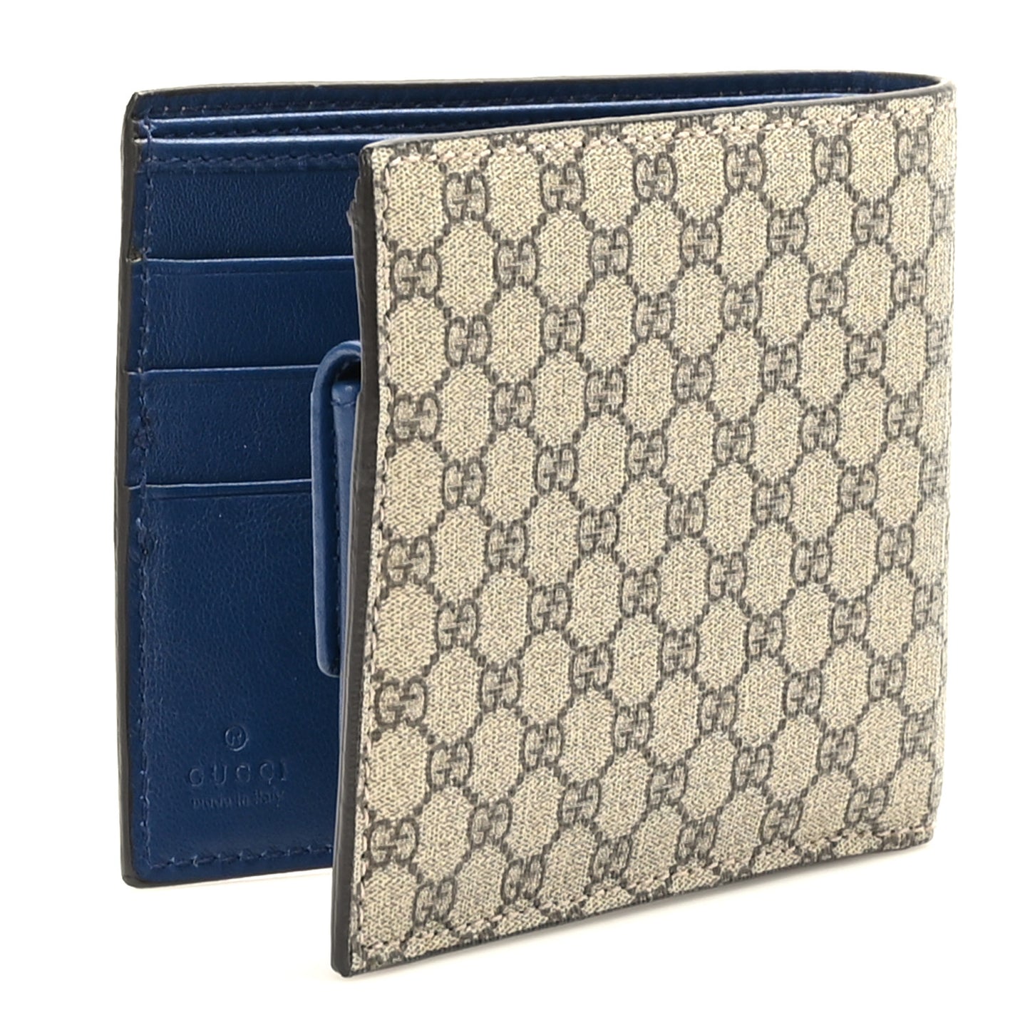 GG Supreme Monogram Calfskin Bi-Fold Wallet Beige Ebony Blue