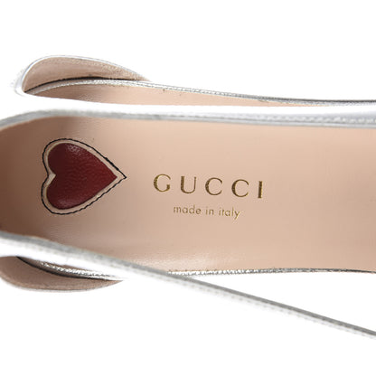 Gucci Metallic Nappa Bamboo Crystal Double G Low Heel Pumps 40 Argento 8 of 9