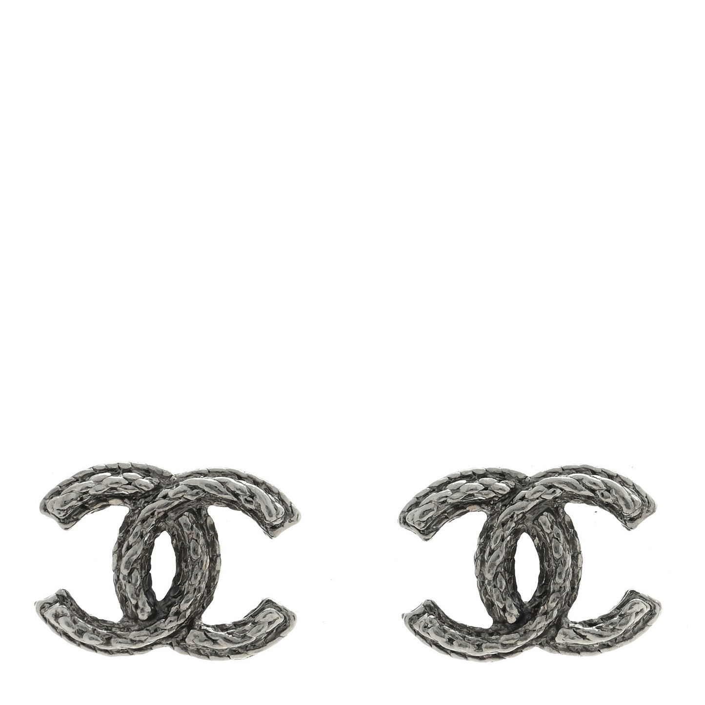 Metal CC Chain Earrings Dark Silver