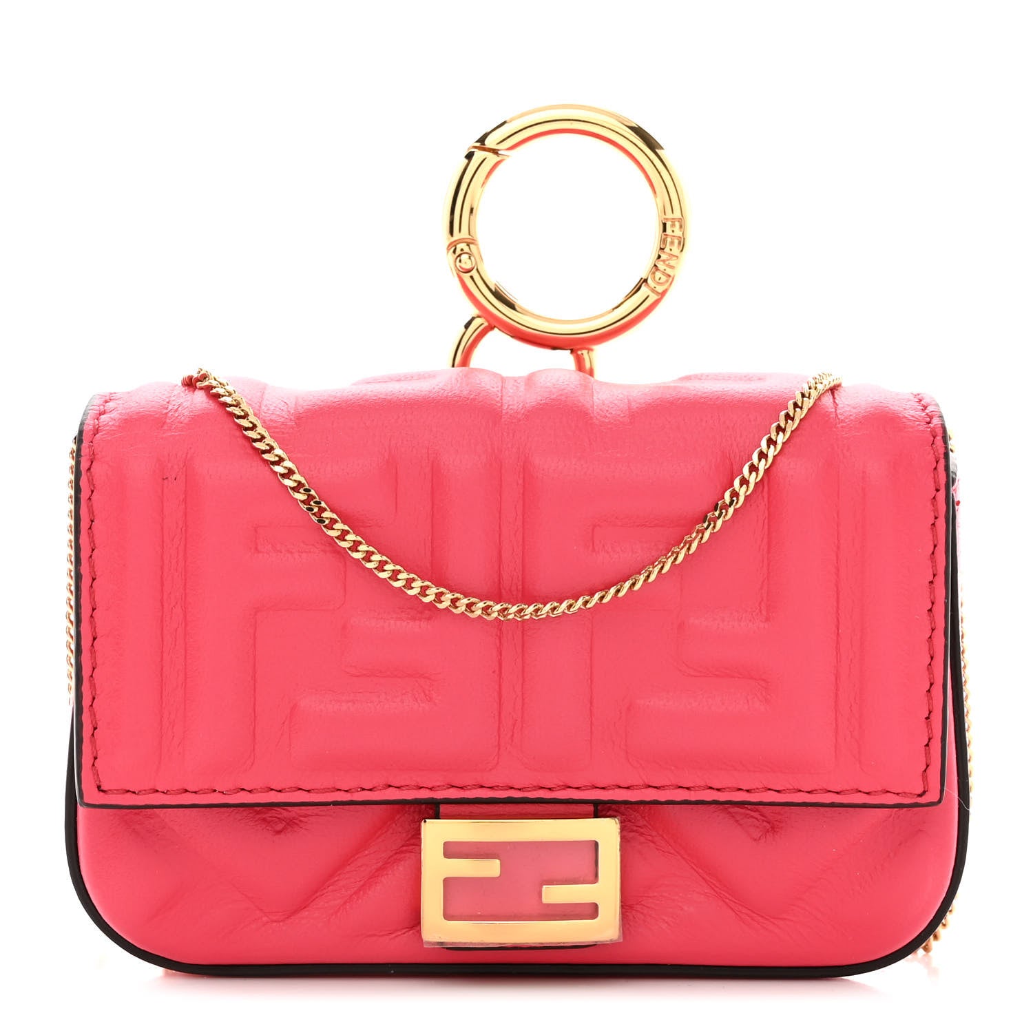 Fendi Nappa Matisse FF Embossed Nano Baguette Charm Lampone 1 of 10