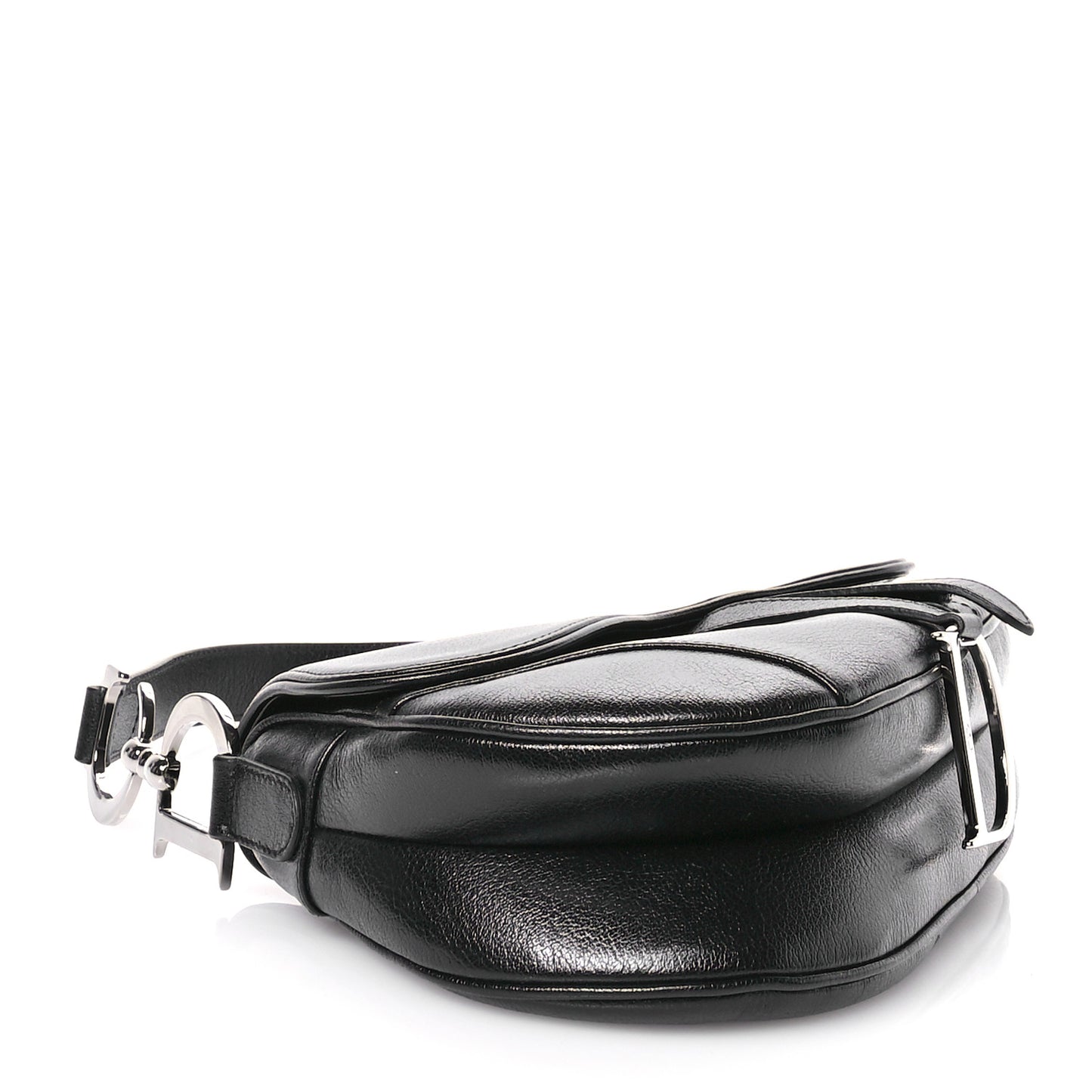 Shiny Goatskin Saddle Bag Black
