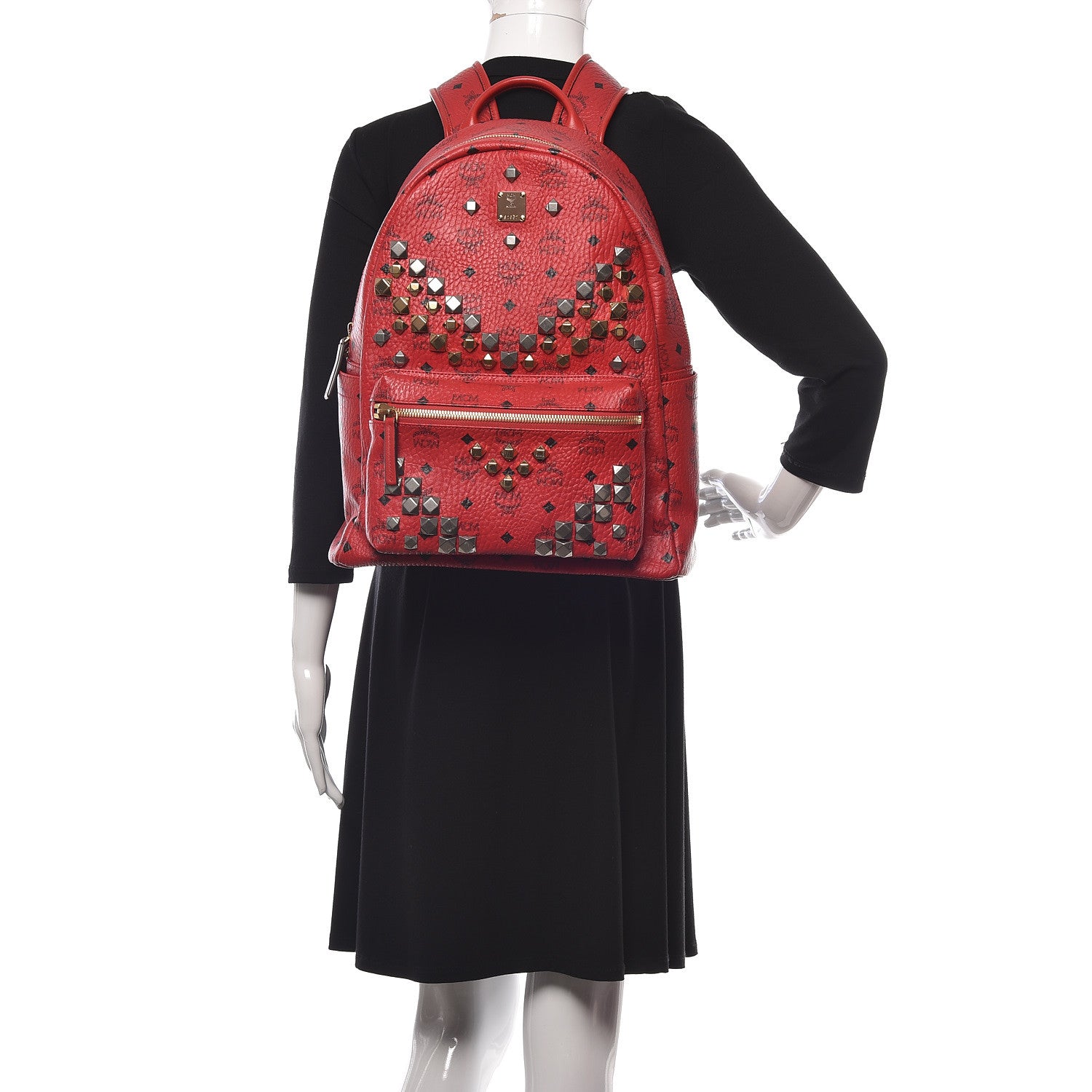 MCM Visetos Studded Medium Stark M Backpack Red 2 of 10