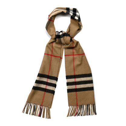 Burberry Cashmere Giant Check Fringe Scarf Camel 1 of 3